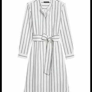 Banana Republic Linen Cotton White Striped Midi Shirt Dress